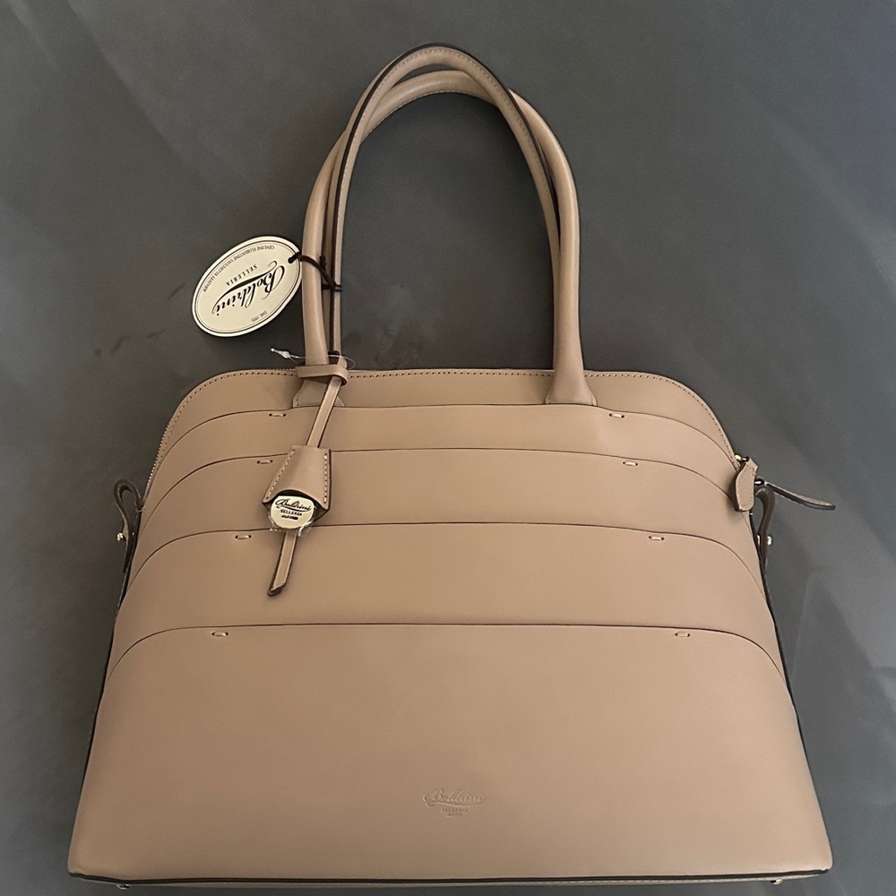 New NWT Boldrini Selleria Large Leather Shoulder Tote Bag Light Tan Beige